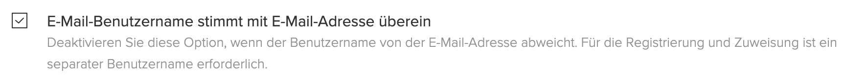 Screenshot, der zeigt, dass der E-Mail-Benutzername mit der E-Mail-Adresse übereinstimmt.