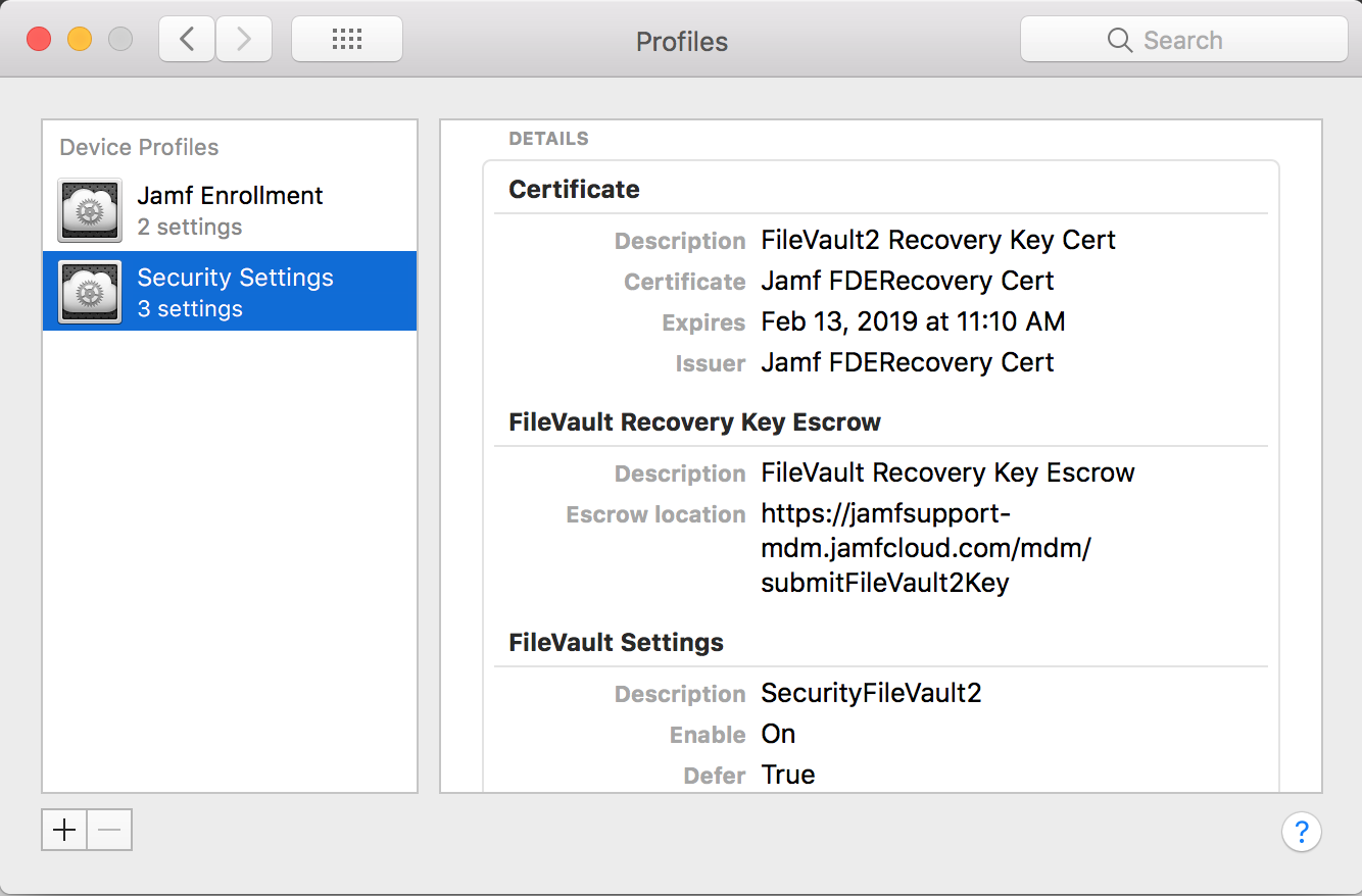 Bildschirmfoto von Mac Profilen in den Systemeinstellungen auf einem Mac.