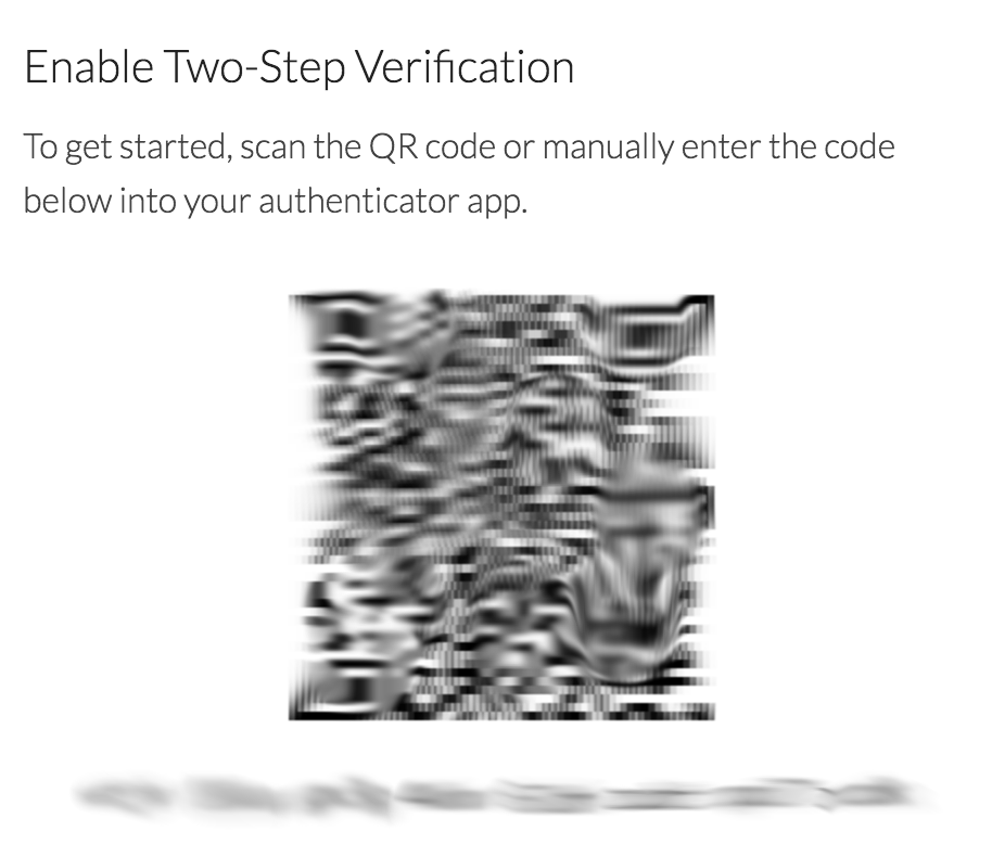 Screenshot, der den QR-Code zur Aktivierung der zweistufigen Verifizierung zeigt.