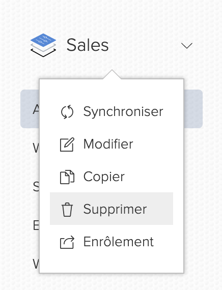 Capture d’écran d’un Blueprint illustrant l’option Supprimer du menu déroulant.