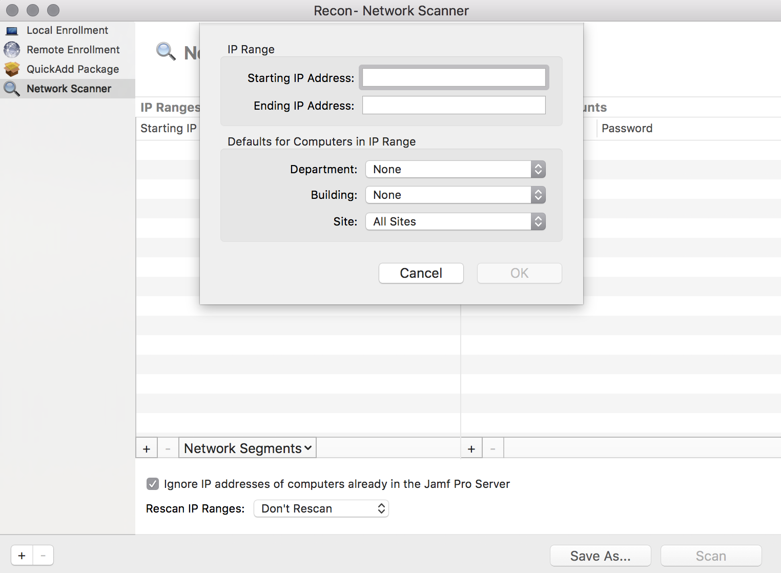 Recon ネットワークスキャナを使用した複数のコンピュータの登録 Jamf Pro ドキュメント Jamf