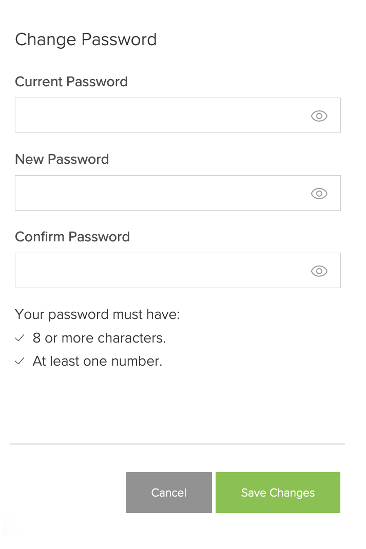 Screenshot of the required text boxes to fill out in order to change your password.