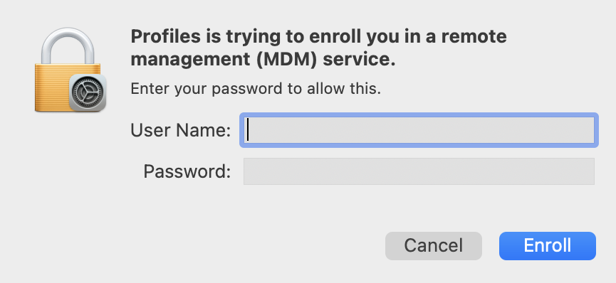Screenshot of login credentials for Profiles in System Preferences.