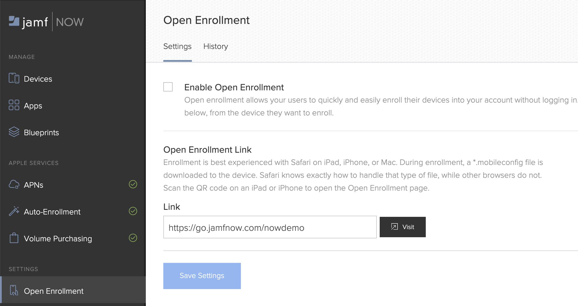 Screen shot of the Open Enrollment link location