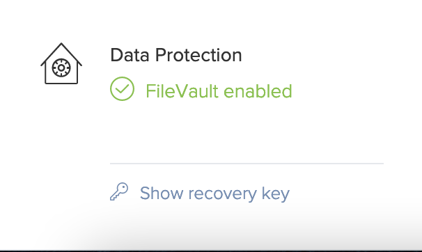 Screenshot of option to show the recovery key.