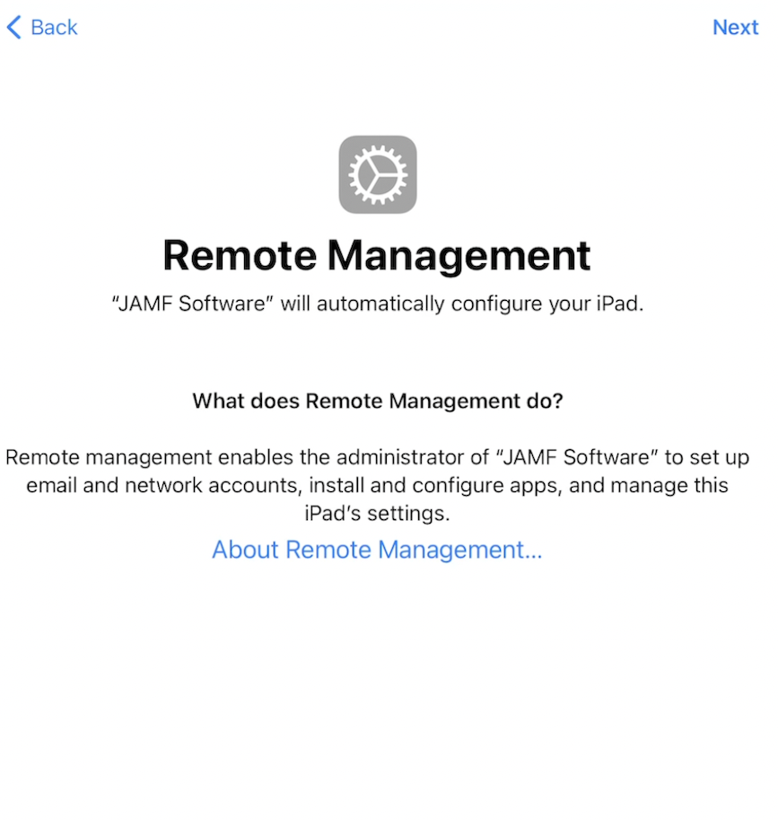 Screenshot of Setup Assistant and Remote Management by Jamf.