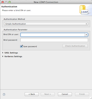 Authentication parameter in a new LDAP connection